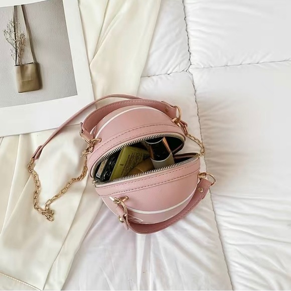 Mini Pink Letter Graphic Basketball Crossbody/Handle Circle Bag.     Size OS - Picture 4 of 5